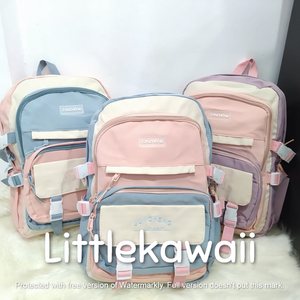 LK/Tas Ransel Laptop Backpack Sekolah Fashion Korean Style Anak Remaja Warna Warni Gesper Juncheng Import