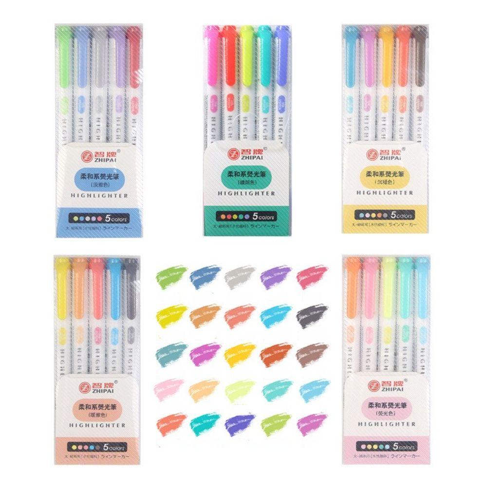 Mxbeauty Pen Neon 5warna/kotak Vintage Penanda Titik Stationary Mahasiswa Pasokan Seni Kepala Ganda Pena Grafiti