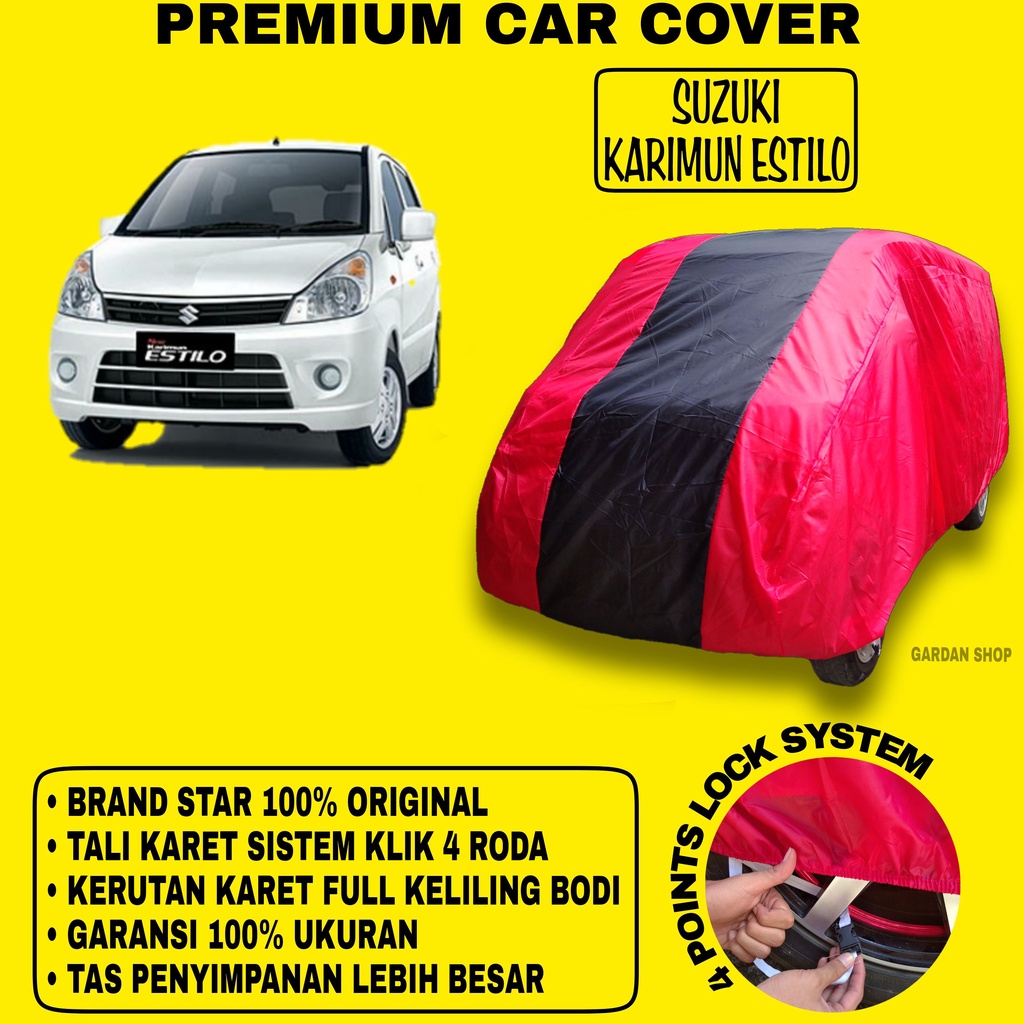 Body Cover SUZUKI KARIMUN ESTILO MERAH HITAM Penutup Bodi Mobil Suzuki Karimun Estilo Waterproof PREMIUM