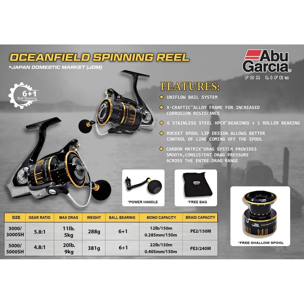 Reel ABU GARCIA OCEAN FIELD 3000H/3000SH 7 Bearings