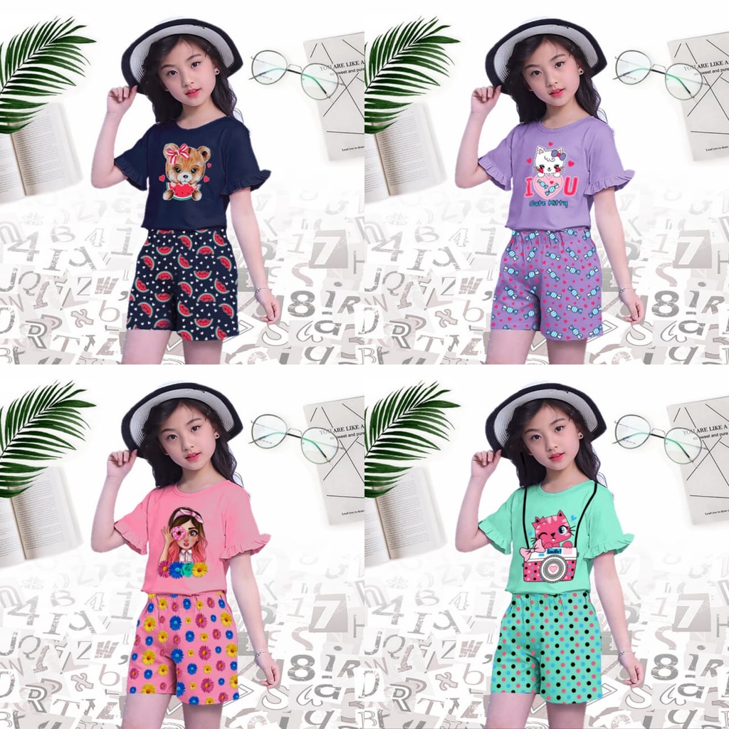 RILLO - SETELAN ANAK PEREMPUAN MODEL TANGAN TEROMPET  1 - 7 TAHUN FASHION KOREA