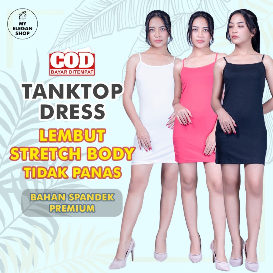 Tenktop Dress Wanita Tanktop Tali Kecil Polos