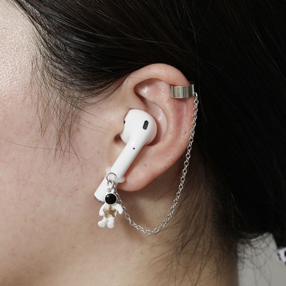 Anting Klip Rantai Earphone Wireless Bluetooth Anti Hilang Bentuk Astronot