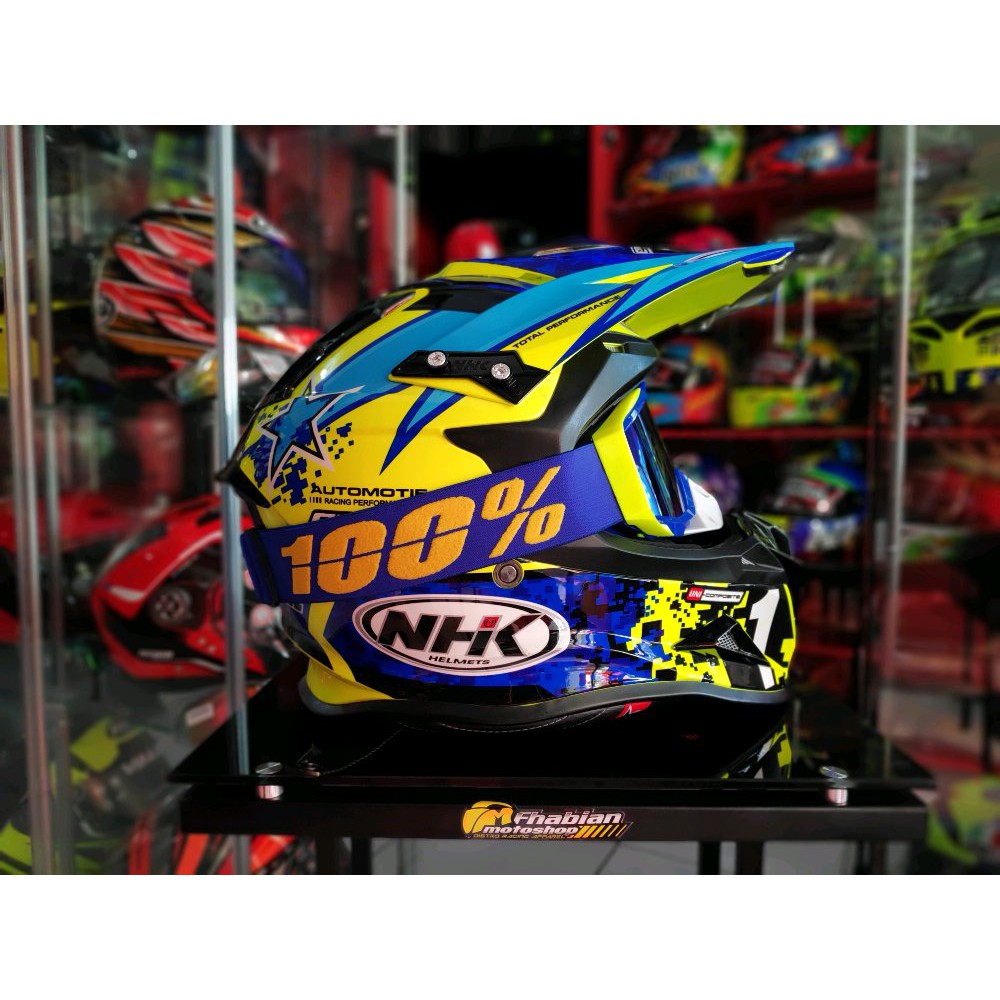 Helm Nhk Cross 1 HEAD MACHINE Yellow Blue plus Goggle Cross Limited