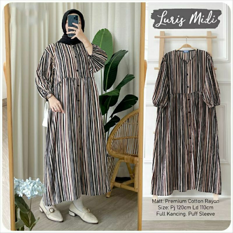 LURIS MIDI DRESS GAMIS KATUN RAYON PREMIUM / MIDI DRESS JUMBO / MIDI GAMIS MOTIF TERBARU OUTFIT OOTD