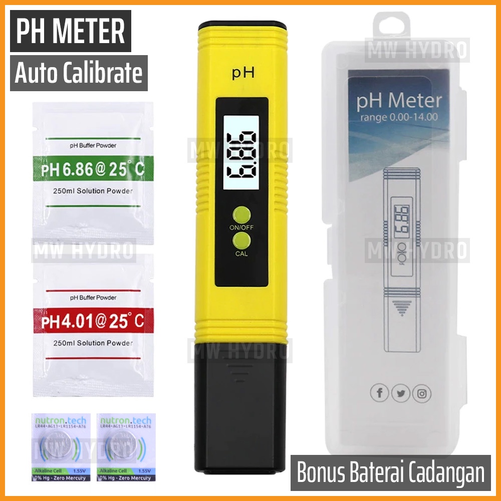 pH Meter Auto Calibrate - Kuning (PH-01) + Bubuk Kalibrasi