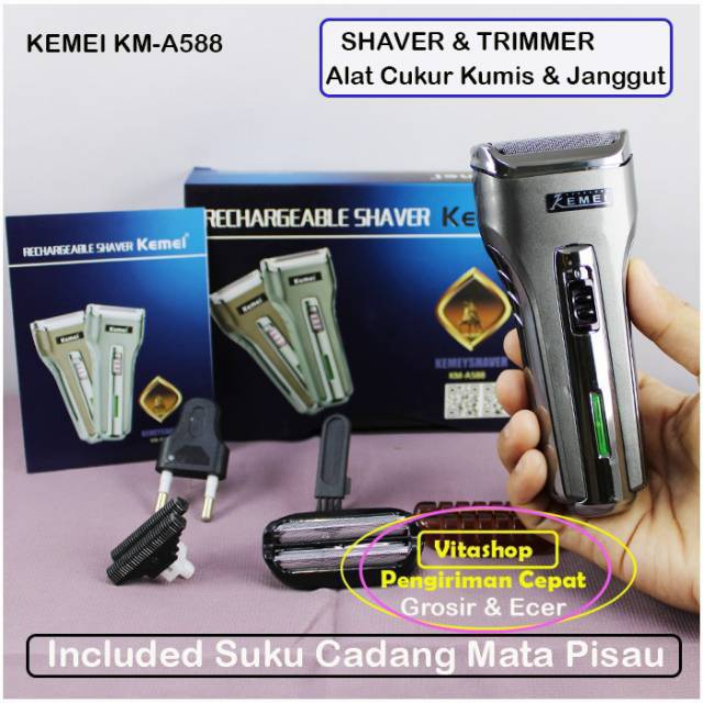 KEMEI KM-A588 ALAT CUKUR KUMIS DAN JENGGOT 2 IN 1