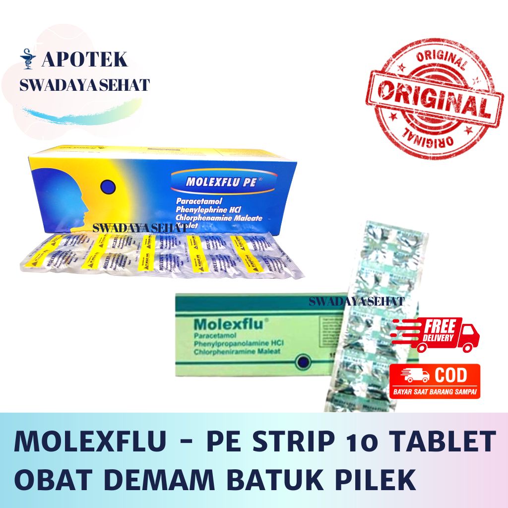 MOLEXFLU PE Biru - Biasa Hijau Strip 10 Tablet - Obat Demam Pilek Molex Flu Hidung Tersumbat