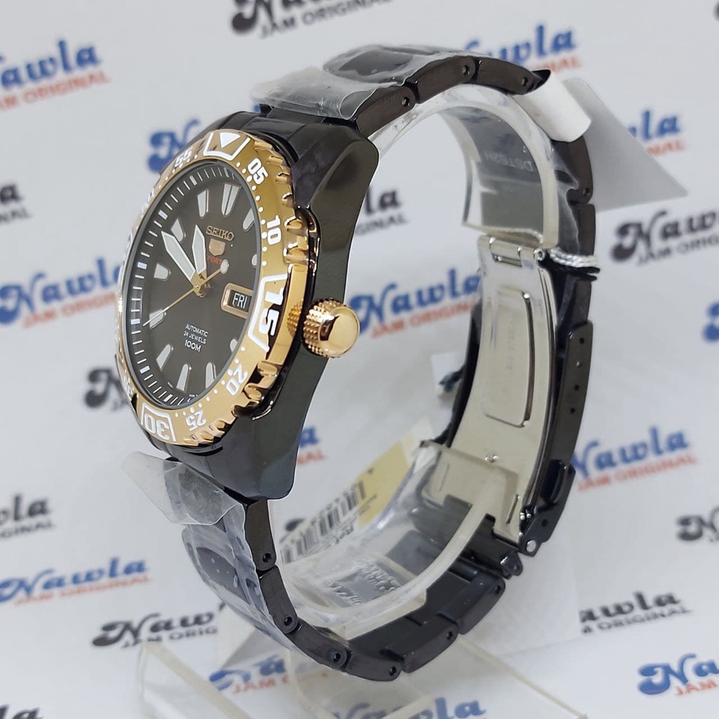 Seiko 5 Sports SRP172K1 Black Gold - Jam Tangan Pria SRP172