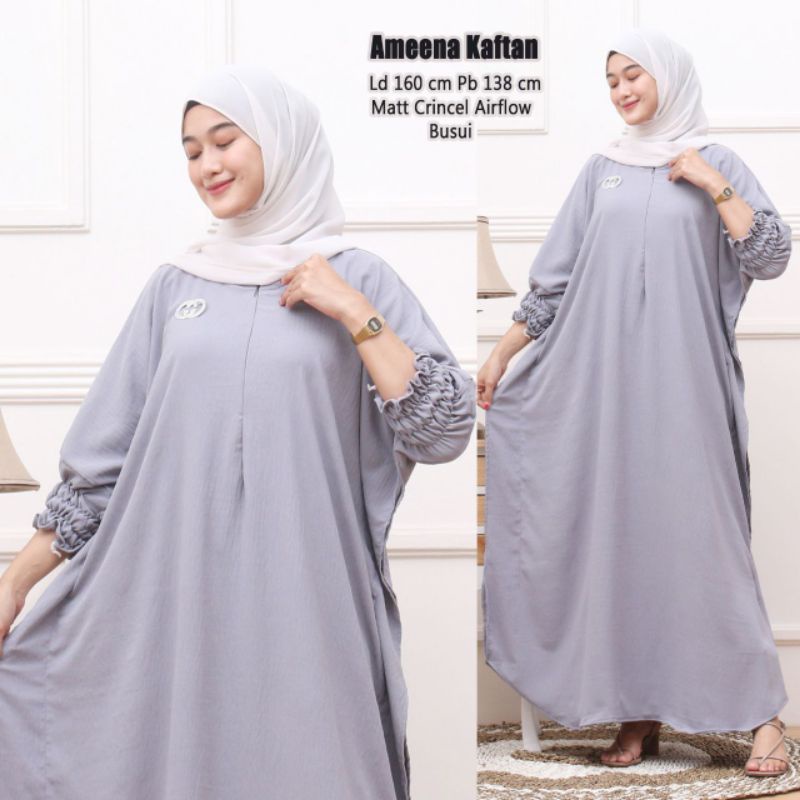 Kaftan Rayon Polos Oversize Kaftan Crinkle Airflow Busui Resleting Depan Super Jumbo Terbaru