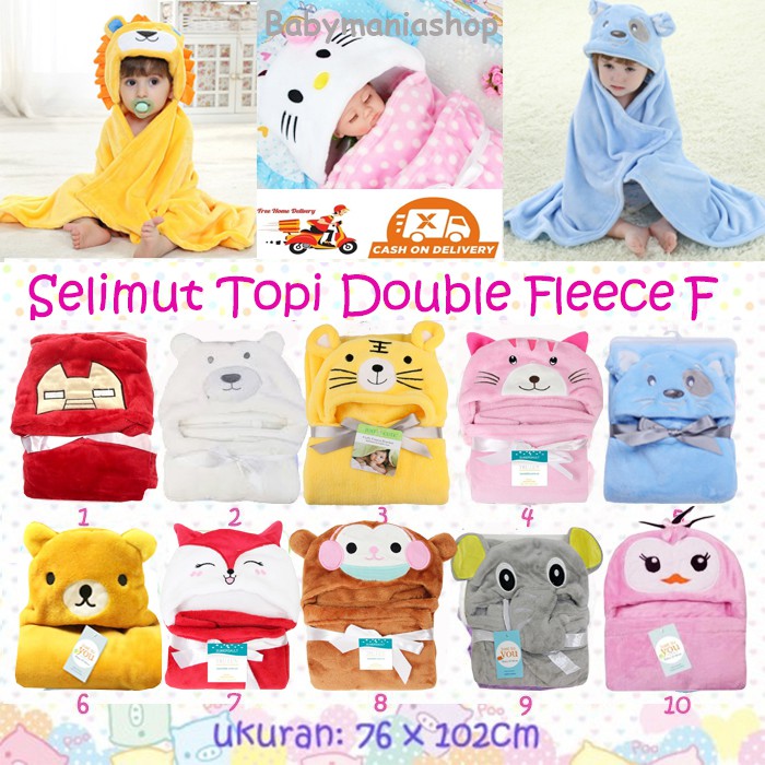 Selimut Topi Karakter  E &amp; F Selimut Double Fleece Selimut Hoodie Bulu Bayi 3D Hoodie Blanket