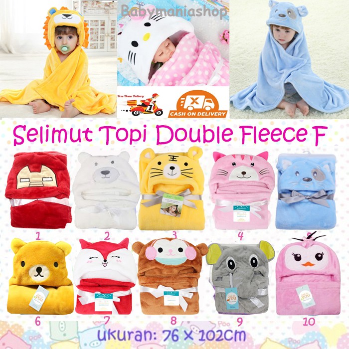 Selimut Topi Karakter F Double Fleece Selimut Bayi Hoodie Bulu Bayi 3D Hoodie Blanket