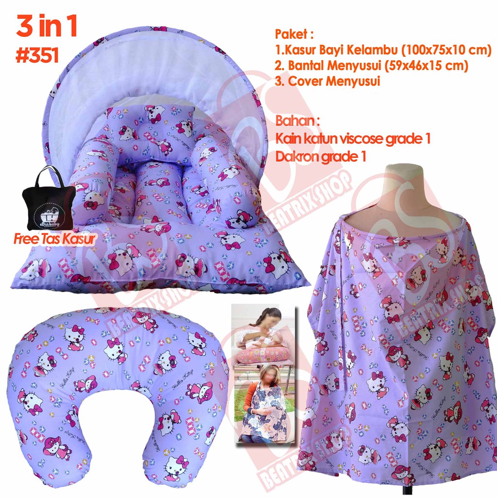 Best motif paket 3 in 1 kasur bayi kelambu apron dan bansui motif doraemon star moon elha baby