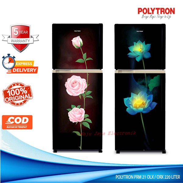 POLYTRON Kulkas 2 Pintu 220 Liter PRM 21 OL / ORX BELEZZA Glass Door