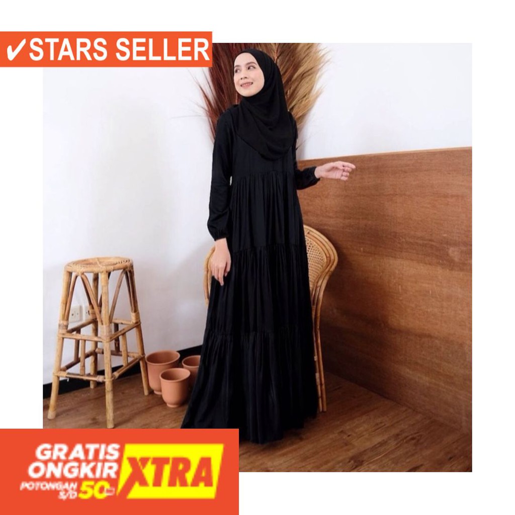 BUSANA MUSLIM PEREMPUAN FASHIONABLE CEWEK CANTIK / GONEGANI AMARA DRESS BASIC by RaNiaStyle