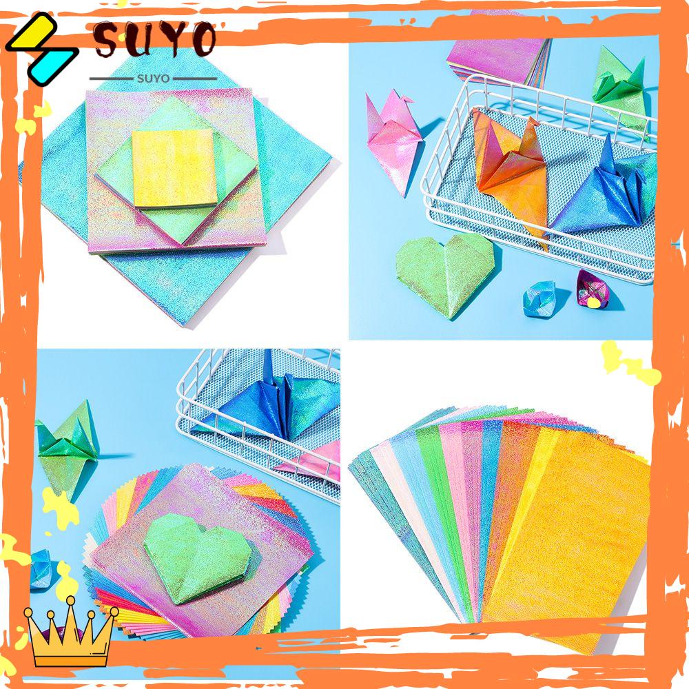 Suyo 50 Lembar Kertas Origami Glitter Multi Ukuran Warna Campur Untuk Dekorasi Scrapbook