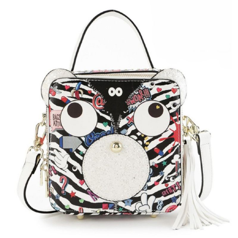 Huer Lichya Eye Theme Printed Zebra satchel bag white