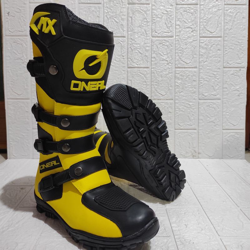 sepatu trail sepatu cross adventure logo 3D kualitas premium sepatu touring sepatu drag sepatu roadrace  KUNING HITAM