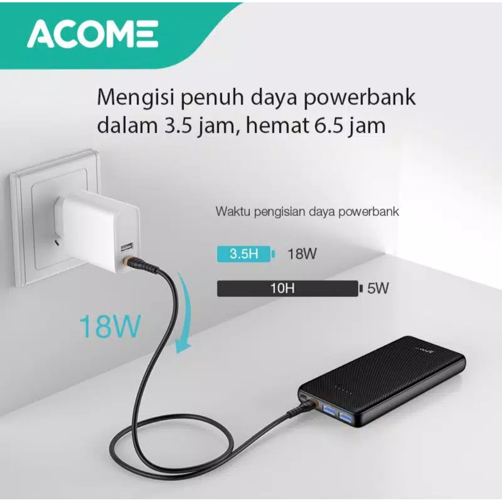 KHANZAACC ACOME AP104 POWERBANK 10000mAh 2 Input 3 Output Fast Charging PD QC3.0