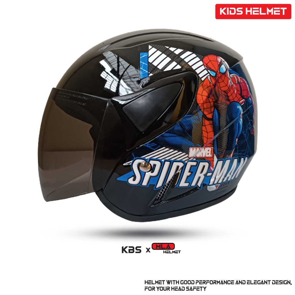 Helm Half Face Anak Junior KBS x MLA Motif Spiderman Hitam Untuk Usia Anak 3-7 tahun COD