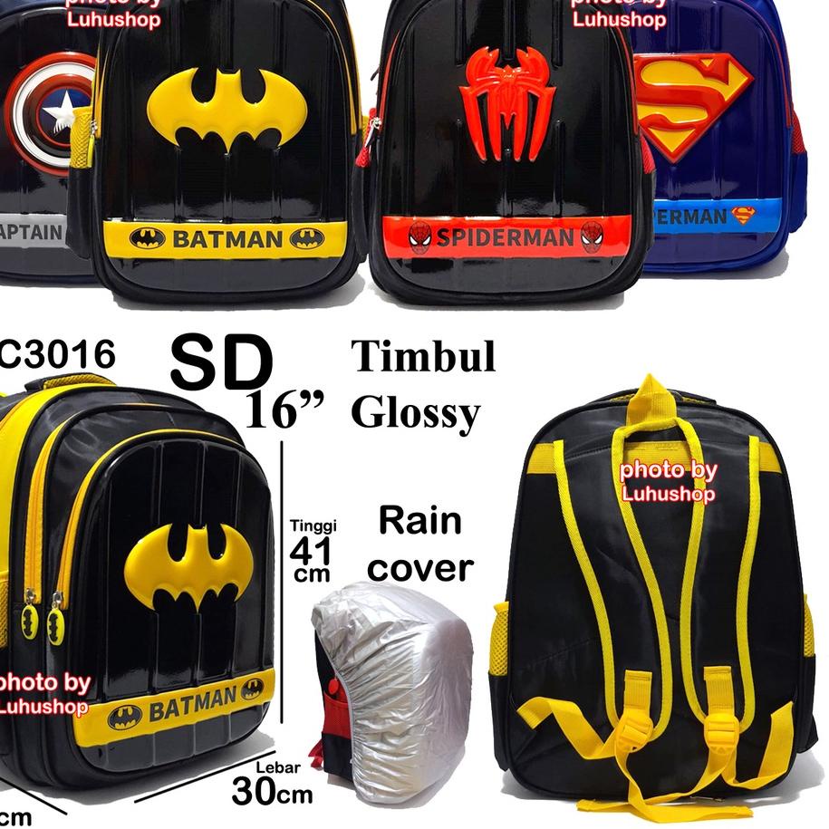 ♛ Tas Kilap Timbul Glossy TK SD Tas Sekolah Anak Cowok Superhero Tas Anak Laki Laki SD Ransel Anak S