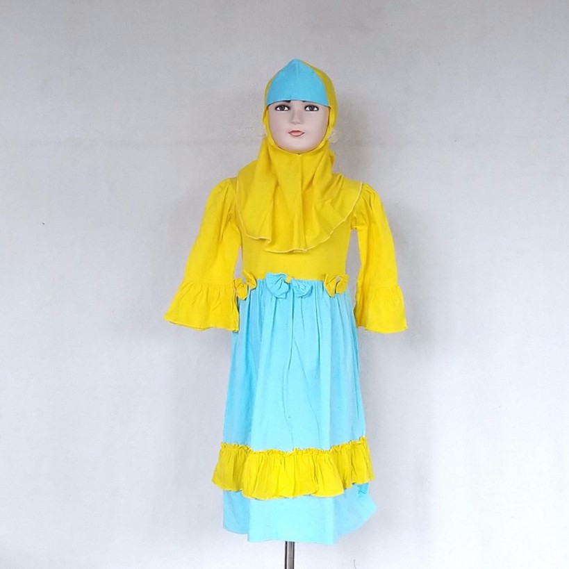 Gamis Anak Rae' Aiko Kuning - Biru