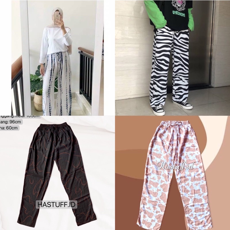 COD Celana Panjang Kulot Wanita Tie Dye Rayon Bali Lilit Smoke Grosir Shibori Zebra Cacing Sapi