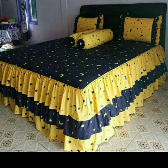 Sprei rimpel susun tiga bulan bintang murah/ sprei rumbai susun tiga