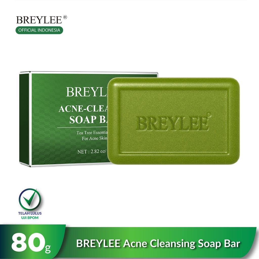 【BPOM】BREYLEE Tea Tree serum oil Acne Sabun Bar Untuk Membersihkan Jerawat 2.82 Oz / 80g