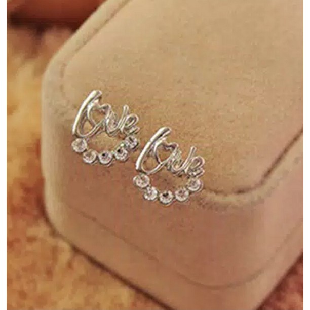 ANTING GIWANG TUSUK LOVE BERLIAN XUPING LAPIS EMAS PUTIH (WHITE GOLD) IMPORT
