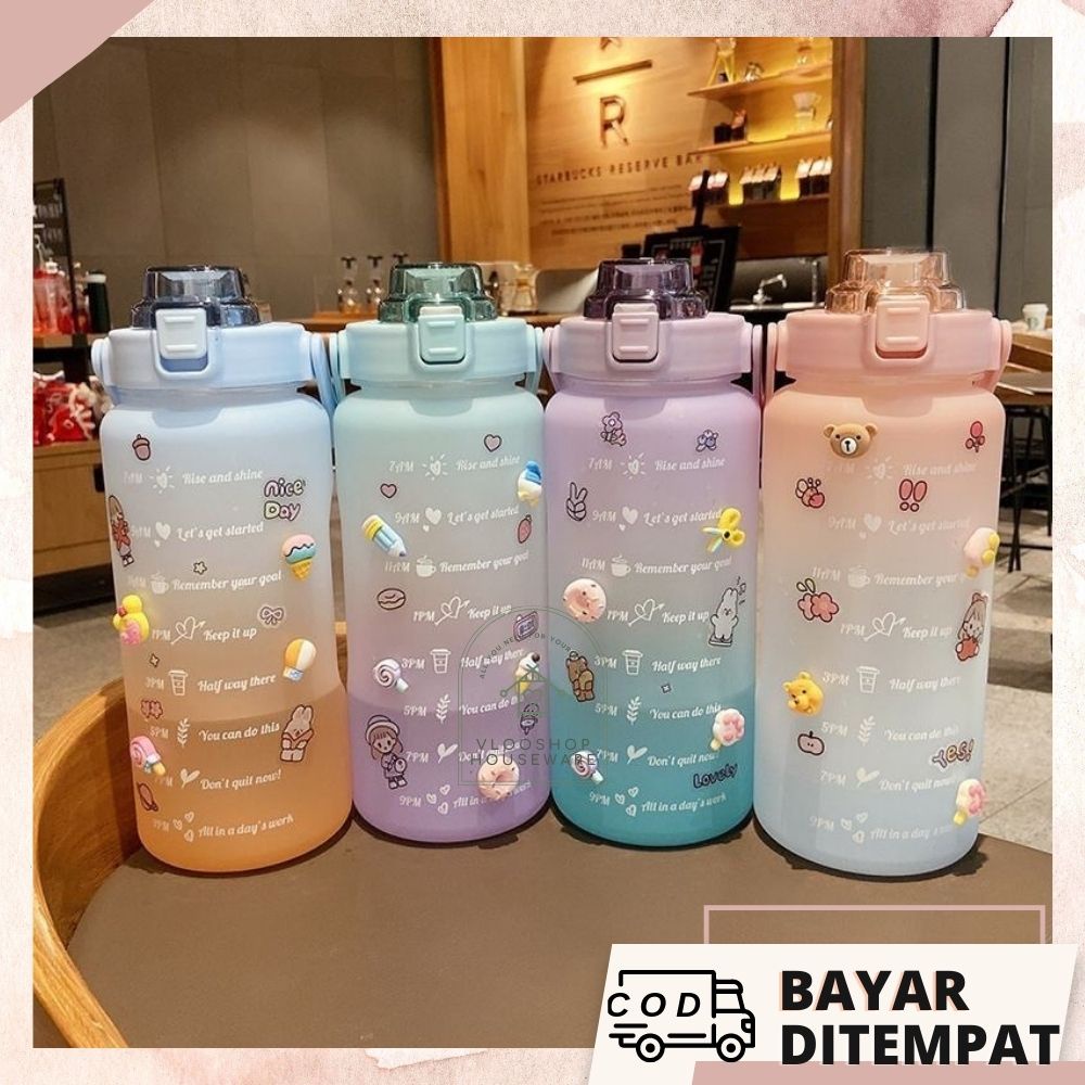 BOTOL MINUM KOREA VIRAL 2 L | BOTOL MINUM STIKER LUCU GEMOY | BOTOL MINUM UNYU | TEMPAT MINUM | TERMOS