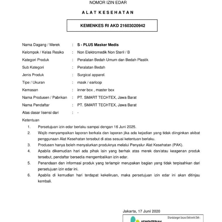 Face Mask S-Plus 3ply Masker Earloop