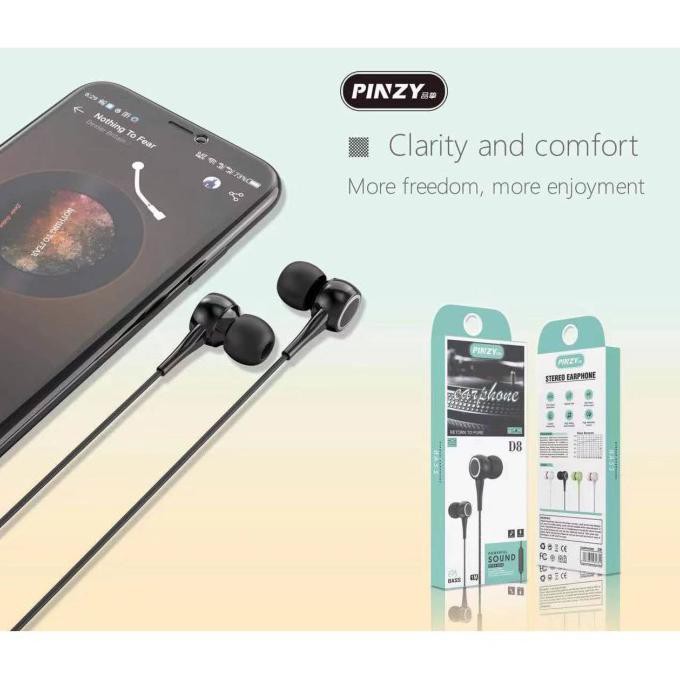 TERLARIS] HEADSET / EARPHONE ORIGINAL PINZY D8 SERIES - MERAH MUDA