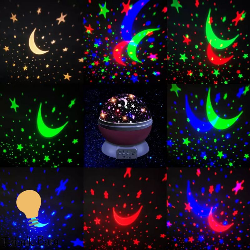 Lampu Tidur Proyektor Bulat Bulan Bintang Star Moon Led Putar Star Master Hias Kamar Anak Pink Biru