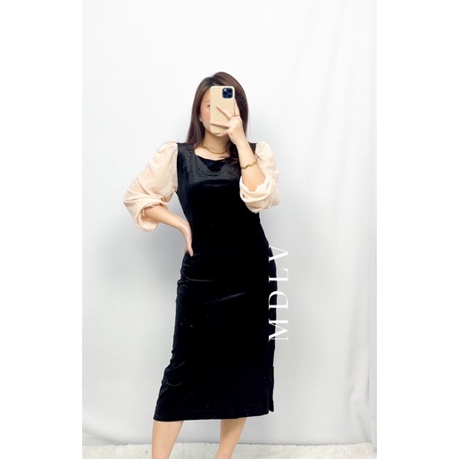 MDLV ~ 6588 HARPER VELVET DRESS // LONG DRESS // DRESS CASUAL CEWEK // FASHION IMPORT WANITA