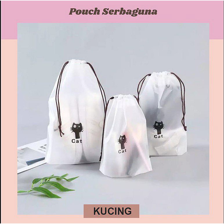 Pcdshop Tas Serut Motif Line Cat Motif Kucing uk 25,8 x 18