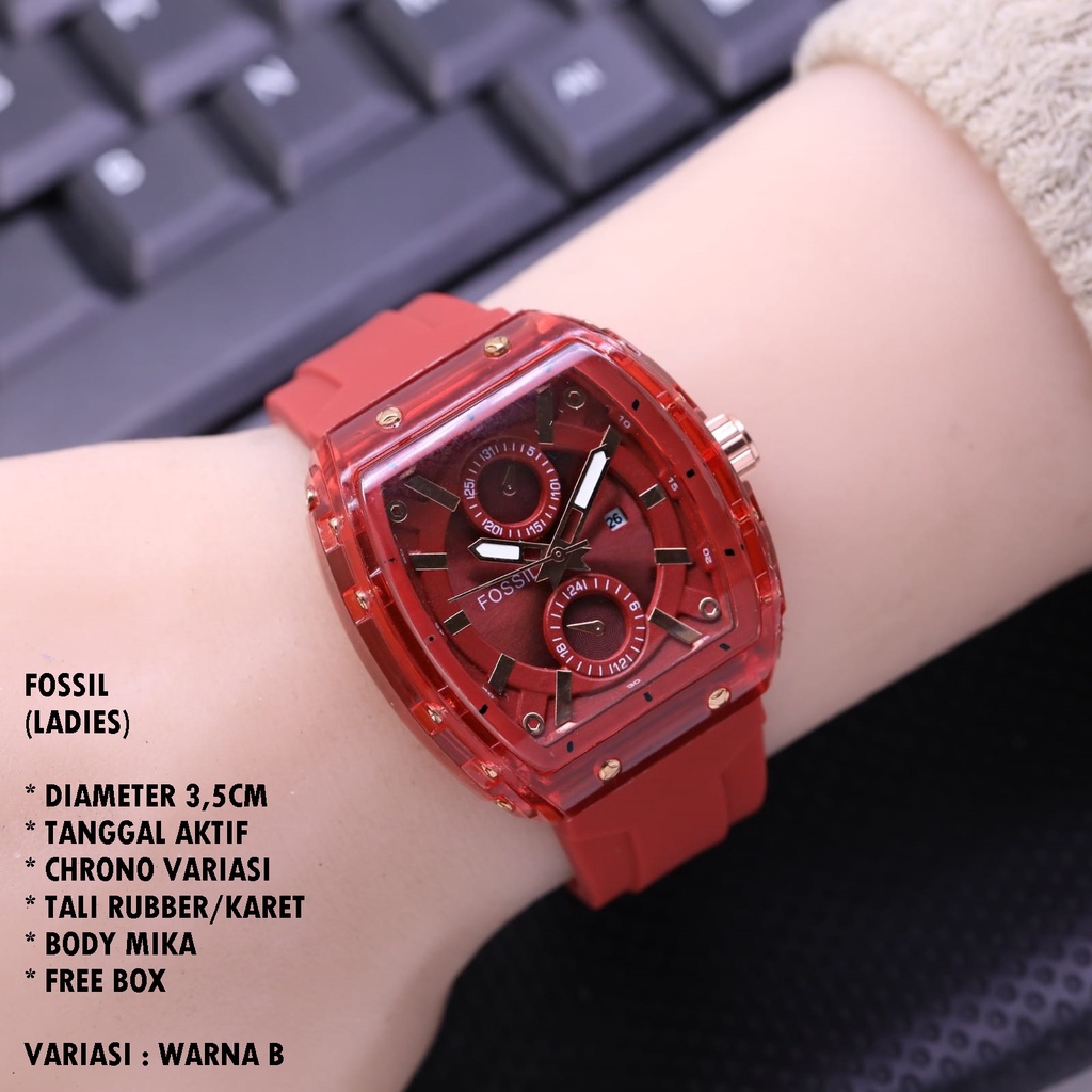 JAM TANGAN WANITA FASHION TALI RUBBER BODY OVAL TANGGAL AKTIF