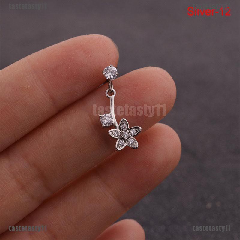 Anting Tindik Bentuk Bunga Aksen Kristal Dan Berlian Imitasi