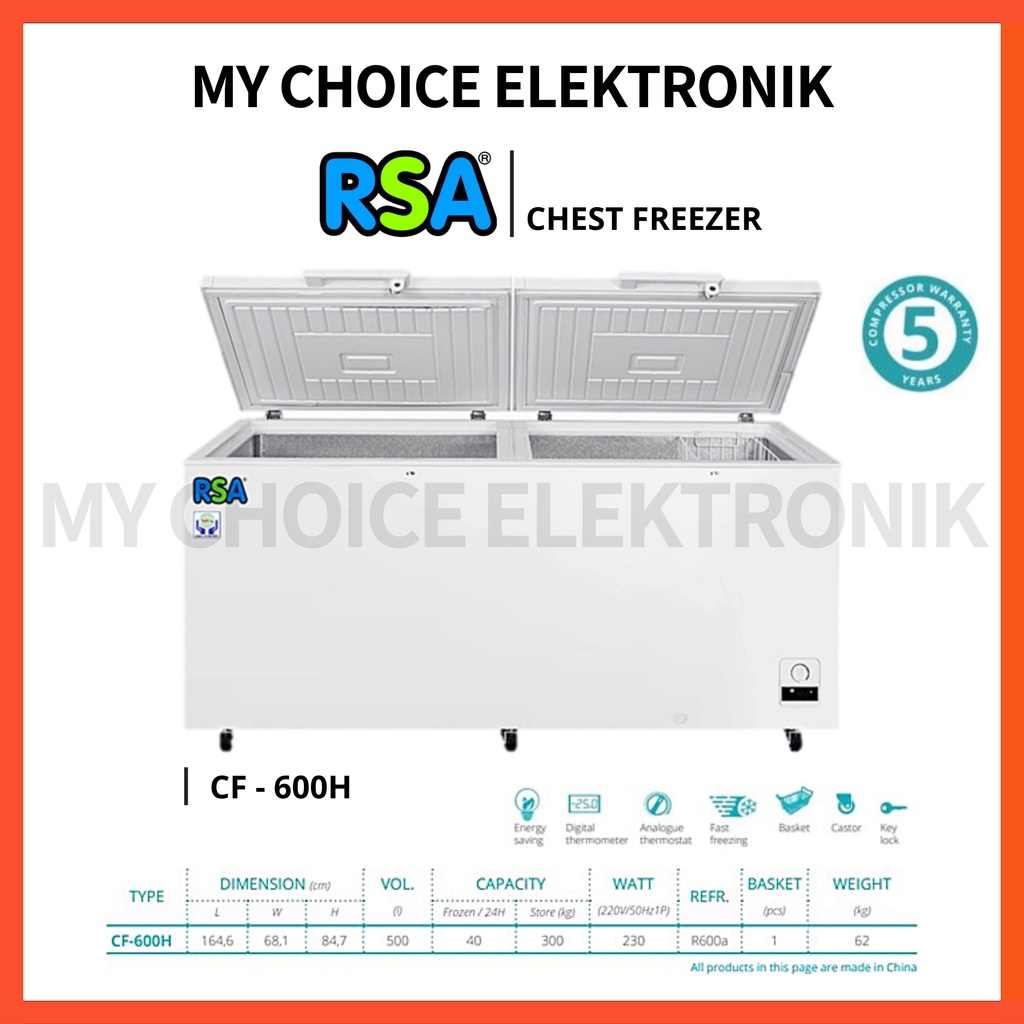 RSA Chest Freezer CF 600 H | Freezer Box CF-600H | Box Pembeku (Luar Kota) Via KARGO