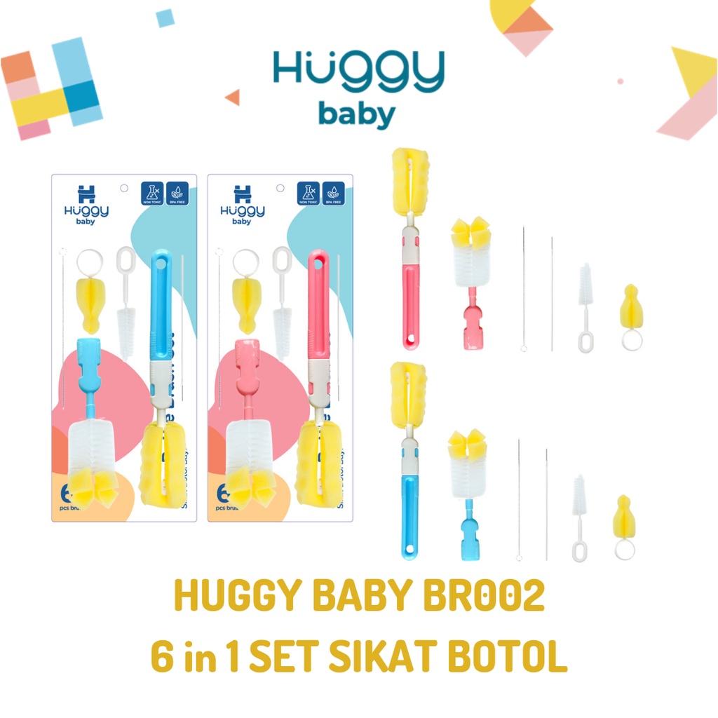 Huggy Baby BR002 6 in 1 Complete Set Bottle Brush Set Sikat Botol Susu