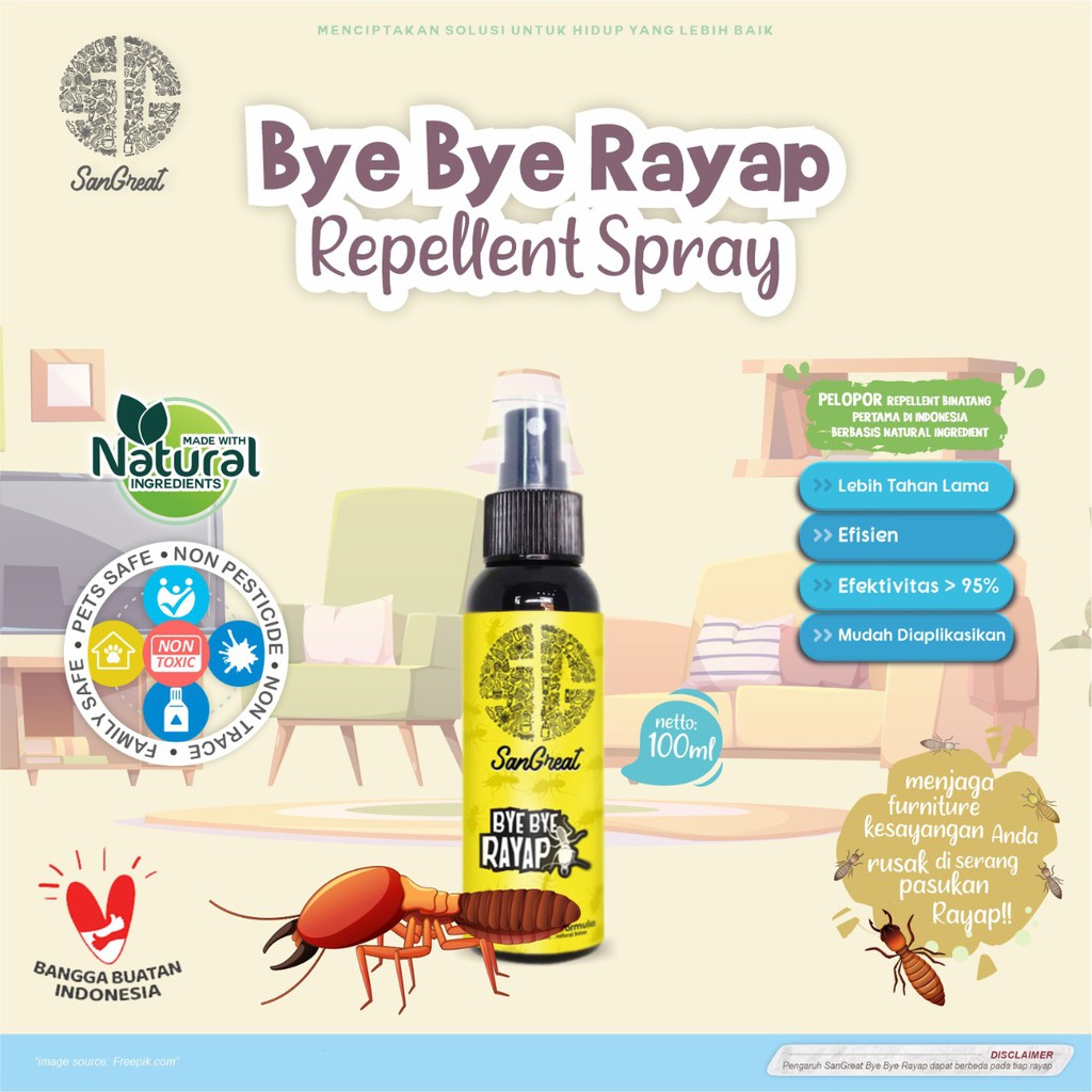 Semprotan rayap organik SanGreat Bye Bye Rayap anti rayap pengusir rayap spray 100 ml non pestisida, pembasmi rayap alami