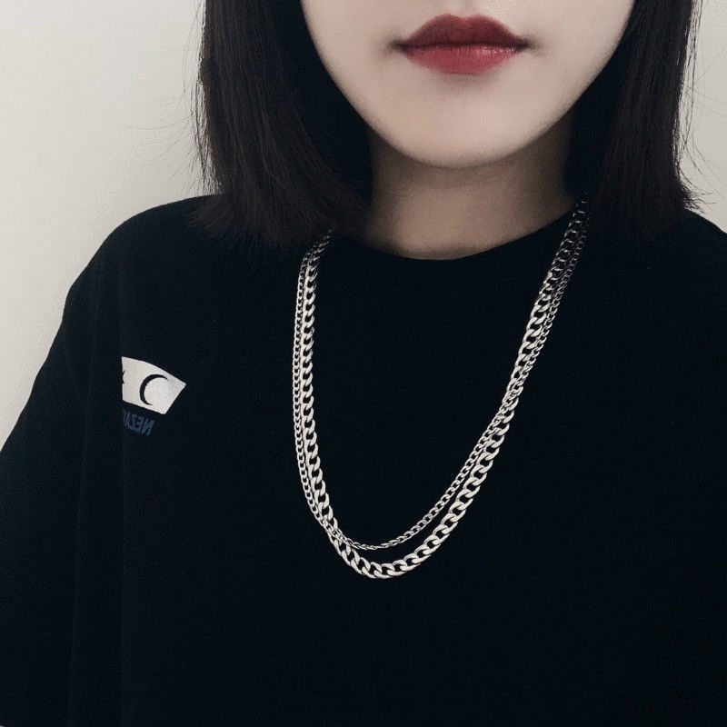 Kalung Rantai Simple Gaya Hip Hop Retro Untuk Pria/Wanita