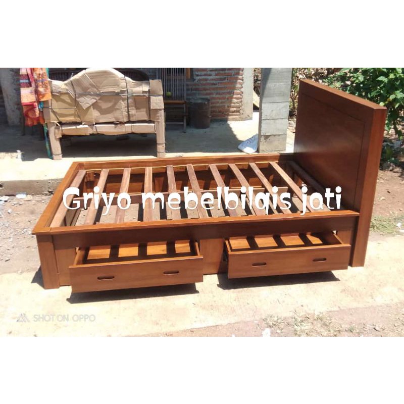divan tempat tidur jati laci minimalis ukuran 140x200