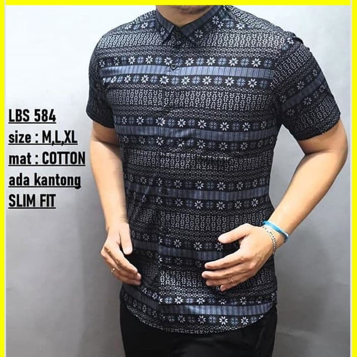 KEMEJA PRIA BATIK LENGAN PENDEK HEM BAHAN KATUN HALUS 40S LBS 584 MEWAH PREMIUM BAJU ELEGANT SIZE M L XL  SKU MS PENDEK JAKARTA PLATINUM