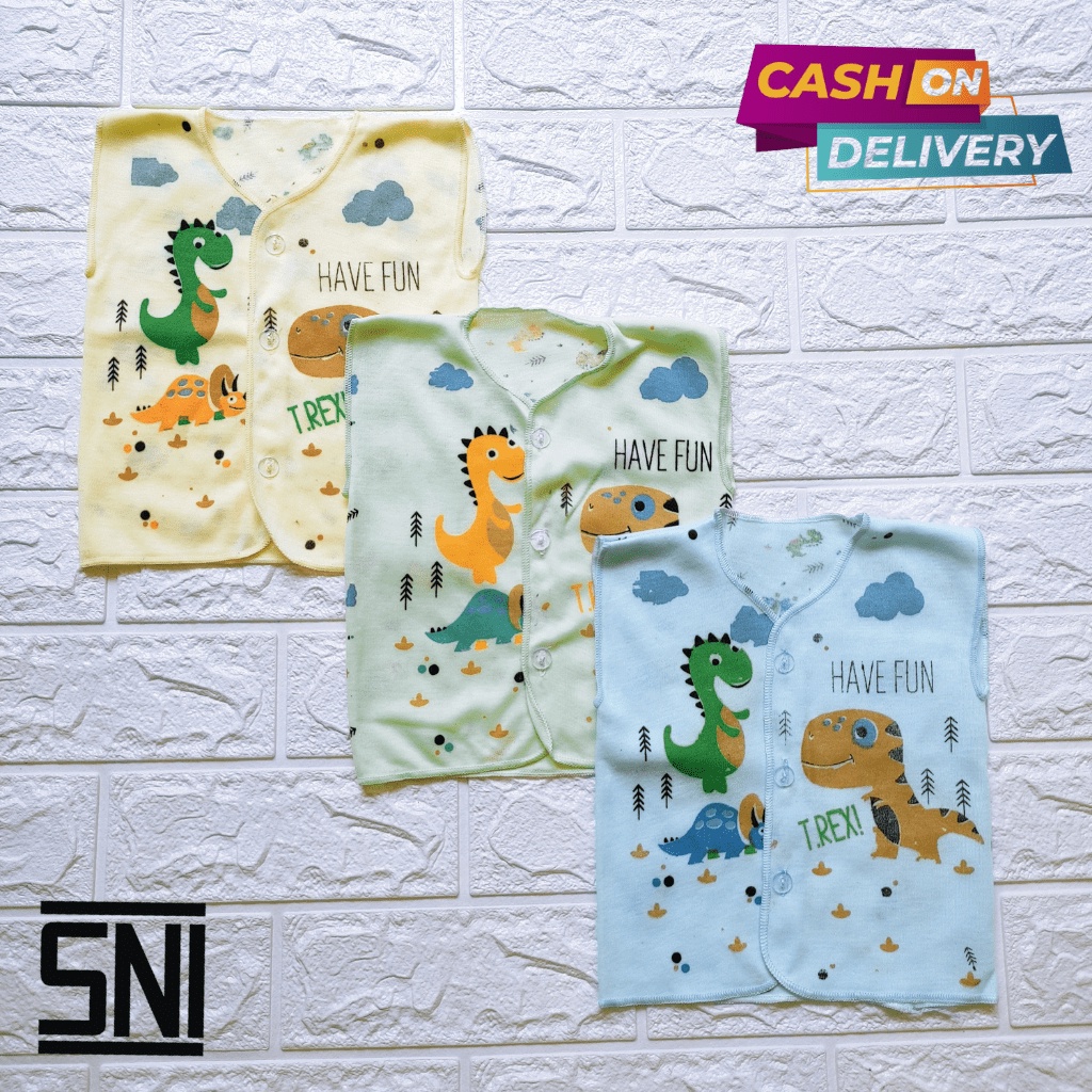 3 PCS Baju Lengan Kutung Baju Bayi Atasan Bayi Baju Newborn Baju Bayi Baru Lahir Motif Dinosaurus