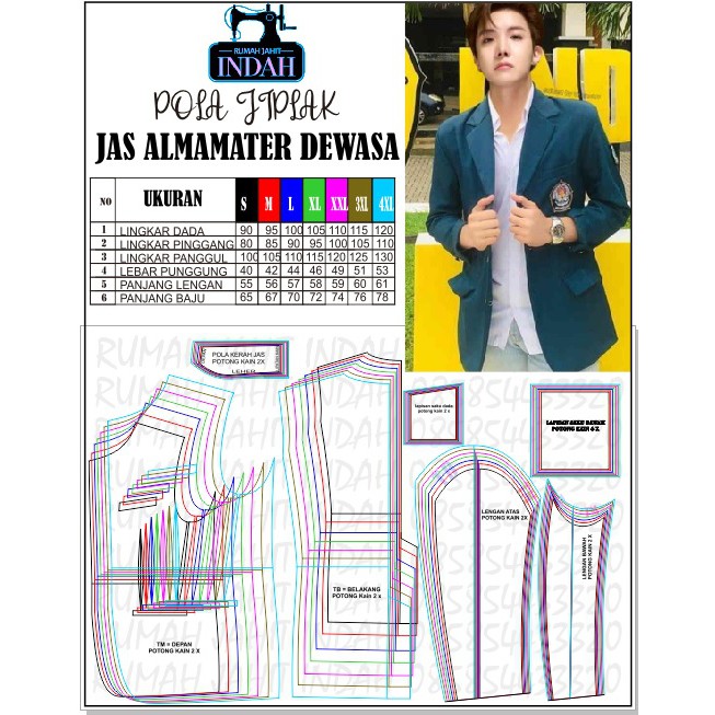 Pola Jahit Pola Baju Pola Jas Almamater Dewasa ukuran  S-4XL