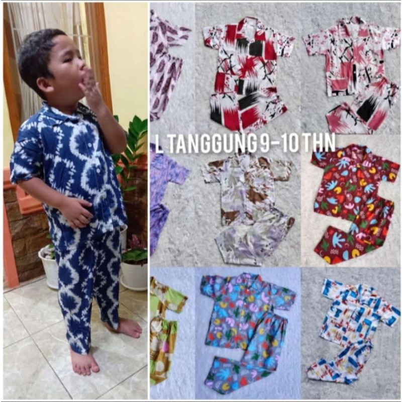 Oneset Anak Unisex Setelan Celana Setcel Rayon Anak Piyama Baju Tidur Anak Rayon Setelan Rayon Anak