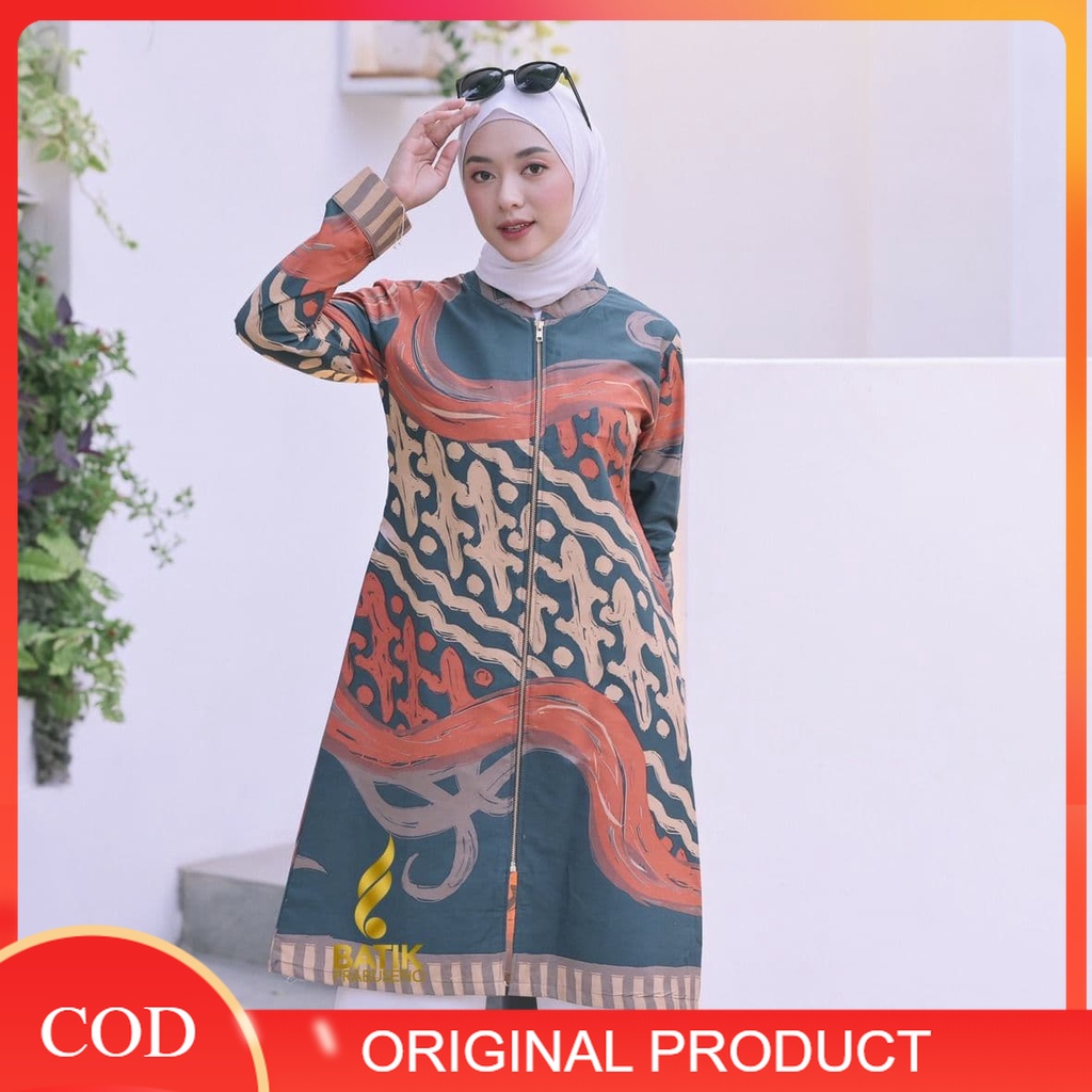 Batik Prabuseno Original Motif  Nesa Tunik Batik Wanita Lengan Panjang Terbaru 2022 Model Atasan Kek