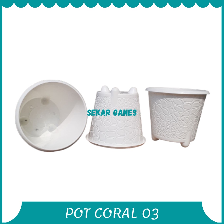 ORI Bjp Coral 03 Putih Budi Jaya Pot Coral 20 Cm Pot Motif Koral Batu Alam Bagus Pot Tanaman Murah