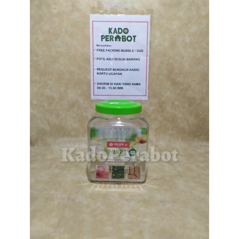 Toples HuGO Square Jar 3L - Toples Segi Kedap Udara Tutup Karet - Tempat Penyimpanan Lionstar